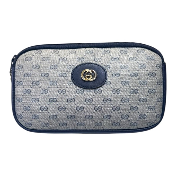 Gucci VINTAGE Blue/Gray Monogram Canvas Makeup Pouch GUC - Picture 1 of 5